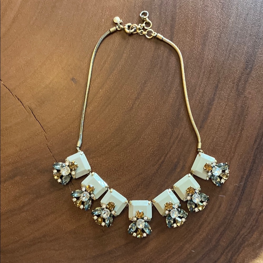 J. Crew Gold and Cream Necklace with Elegant Crystal Accents